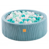 MeowBaby® Aesthetic detský suchý bazén s guličkami 90x30cm + 200 guličiek – modrá, guličky: biela, mätová, tyrkysová