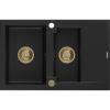 Mexen Gaspar, granitový drez 737x475x177 mm, 1,5-komorový, čierna so zlatým sifónom, 6507731505-77-G