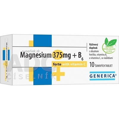 GENERICA Magnesium 375 mg + B6 forte s vitamínom C tbl eff 1x10 ks, 8588003769817