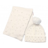 Zimná čiapka s brmbolcom + šál, Pearls, Baby Nellys - smotanová, veľ. 54/58 Baby Nellys