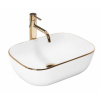 Rea BELINDA GOLD EDGE UMÝVADLO NA DOSKU 46,5cm, bielo-zlaté keramické REA-U8736