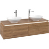 VILLEROY & BOCH Legato závesná skrinka pod dve umývadlá na dosku, 2 zásuvky, s LED osvetlením, 1400 x 500 x 380 mm, Oak Kansas, B591L0RH