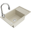 Mexen Elias žulový kuchynský drez s 1 komorou a odkvapkávačom a kuchynskou batériou Savita, béžový - 6511-69-672601-00