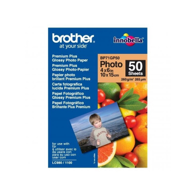 Brother Premium Glossy Photo Paper, foto papier, lesklý, biely, 10x15cm, 4x6", 260 g/m2, 50 ks, BP71GP50, atramentový