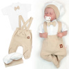 Bavlnená súprava Gentleman 3D, body kr. rukáv, polodupačky s lacnom, čiapočka,béžová/biela 62 (2-3m)