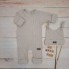 Letný rebrovaný bavlnený overal na zips + čiapka pre chlapca (74-86) Beige Charm od značky Kazum 86 (12-18m)
