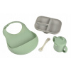 Beaba Jedálenská sada silikónová s podbradníkom Grey Sage Green 4 dielna