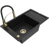 Mexen Elias žulový kuchynský drez 1-komorový s odkvapkávacou plochou a kuchynskou batériou Aster, čierny