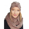 Béžový klobúkový set (rolák) Eva Design (Sada turban Emmy WR26 a komín na zimu od Velor)