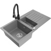 Mexen Matias granitový drez 1,5-komorový s odkvapkávačom a kuchynskou batériou Elia, sivý - 6502-71-670101-70