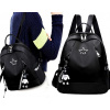 Dámska škola batoh čiernej 2in1 Student Bag (Čierny športový batoh čierny šport + kľúče prsteň)