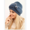Kesi Dámska zimná čiapka s ozdobou a kožušinou džínová farba