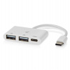 NEDIS USB hub/ 1x zástrčka USB-C/ 1x zásuvka USB-C/ 2x zásuvka USB-A/ 3 porty/napájení z USB/ bílý/ blistr (CCGB64785WT01)