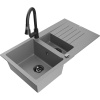 Mexen Matias granitový drez 1,5-komorový s odkvapkávačom a kuchynská batéria Elia, sivý - 6502-71-670101-70-B