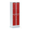 Alfa 3 Kovová šatníková skrinka S6 na sokli s úložnými boxami, 4 boxy, 1920 x 600 x 500 mm, otočný zámok, červené dvere