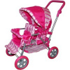 Kočík pre dvojičky s opierkou na nohy a košíkom - ružový