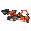 FALK Šliapací traktor Kubota s nakladačom, s otočným bagrom a prívesom - oranžový