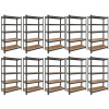 Fistar !!! Akčný balíček: 10x Regál 1800x1200x600 mm lakovaný 5-policový, nosnosť 875 kg - ČIERNÝ