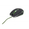 GEMBIRD myš MUSG-001-G Gaming optical 2400DPI , USB opletený kabel, černo-zelená