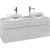 VILLEROY & BOCH Legato závesná skrinka pod dve umývadlá na dosku, 4 zásuvky, 1400 x 500 x 550 mm, Glossy White, B59200DH