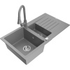 Mexen Matias granitový drez 1,5-komorový s odkvapkávačom a kuchynskou batériou Elia, šedý - 6502-71-670101-71