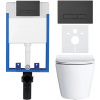 CERANO - Kompletný podomietkový WC set Lite/Norbi - biela lesklá - WC tlačidlo Slim, čierne matné - na zamurovanie - 48,5x36,5 cm