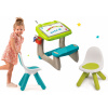 Smoby set detská lavica s obojstrannou tabuľou Activity a 2 stoličky KidChair zelená a modrá 420101-1