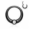 Oceľový krúžok s otváraním a čírym zirkónom Farba: čierna