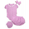 Baby Nellys 3-dielna mušelínová súpravička, body, kraťasky+čelenka GIRL, lila, veľ. 62