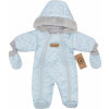 Zimná prešívaná kombinéza s kožušinou a kapucňou + rukavičky - modrá, veľ. 74 68 (3-6m)