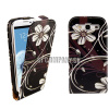Kožený obal Samsung Galaxy S3 – Flip Flowers – čierno-biela