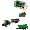 _Ostatní 1_ Traktor zelený se 3 přívěsy a kládami dřeva herní set v krabici plast