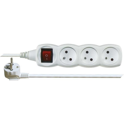 EMOS Predlžovací kábel s vypínačom – 3 zásuvky, 1,5 m, biely 1902130155