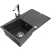 Mexen Cesar žulový drez 1-komorový s odkvapkávačom a kuchynskou batériou Rita, čierna bodkovaná - 6514-76-670300-00