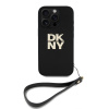 DKNY PU Leather Stack Logo Wrist Strap zadný kryt pre iPhone 16 Pro Max Black