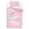 Bavlnená posteľná bielizeň do postieľky 100x135 5517a jednorožec