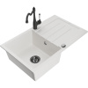 Mexen Bruno, granitový drez 795x495x200 mm, 1-komorový a drezová batéria Carla, biela, 6513-20-670700-70