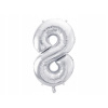 PartyDeco Fóliový balón narodeninové číslo 8 strieborný 86cm