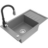Mexen Elias žulový kuchynský drez s 1 komorou s odkvapkávačom a kuchynskou batériou Savita, šedý - 6511-71-672601-70
