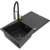 Mexen Cesar granitový drez 1-komorový s odkvapkávačom a kuchynskou batériou Aster, čierny/strieborný metalický