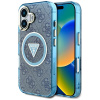 Guess - IML Metal Glitter 4G Circle Triangle MagSafe obal na iPhone 16 - modrý KF2347806