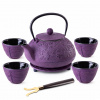 Liatinová čajová súprava – fialová kanvica so 4 šálkami a sitkom, objem 1 l
