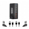 Súprava Statie de Incarcare Rapida 600W GaN III 8-v-1, 5 USB-C PD 140W,100W