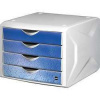 Zásuvkový box Chameleon, 4 zásuvky, bielo-modrá, plast, HELIT