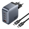 Nabíjačka Vention 3x USB-C, 1x USB-A, (100W/100W/30W/30W) (sivá) s káblom USB-C na USB-C (1m) (čierna) TZ-FETH0-EU