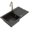 Mexen Pablo granitový drez s 1-komorou s odkvapkávačom a kuchynskou batériou Telma, čierna/zlatá - 6510-75-670200-50-B