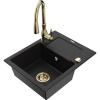 Mexen Enzo, 1-komorový granitový drez 576x465x174 mm a drezová batéria Savita, čierna, 6506-77-672601-50