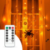Pavučinový záves s pavúkom - 60 ks teplých bielych LED - USB