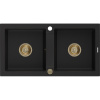 Mexen Mario, granitový drez 820x436x161 mm, 2-komorový, čierna so zlatým sifónom, 6504822000-77-G
