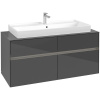 VILLEROY & BOCH Collaro závesná skrinka pod umývadlo na dosku (umývadlo v strede), 4 zásuvky, s LED osvetlením, 1200 x 500 x 548 mm, Glossy Grey, C091B0FP
